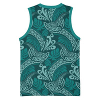 Teal Monstera Basketball Jersey Polynesian Tribal Pattern LT01 - Polynesian Pride