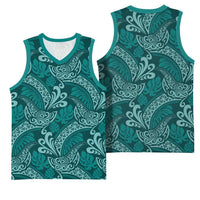 Teal Monstera Basketball Jersey Polynesian Tribal Pattern LT01 - Polynesian Pride