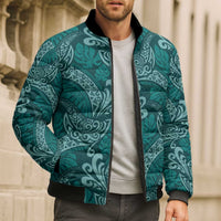Teal Monstera Bomber Puffer Jacket Polynesian Tribal Pattern LT01 - Polynesian Pride