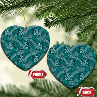 Teal Monstera Ceramic Ornament Polynesian Tribal Pattern LT01 Heart Teal - Polynesian Pride