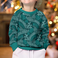 Teal Monstera Kid Ugly Christmas Sweater Polynesian Tribal Pattern LT01 - Polynesian Pride