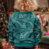 Teal Monstera Kid Ugly Christmas Sweater Polynesian Tribal Pattern LT01 - Polynesian Pride