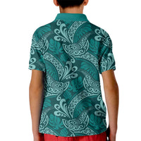 Teal Monstera Kid Polo Shirt Polynesian Tribal Pattern LT01 - Polynesian Pride