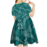 Teal Monstera Kid Short Sleeve Dress Polynesian Tribal Pattern LT01 - Polynesian Pride