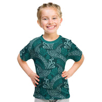 Teal Monstera Kid T Shirt Polynesian Tribal Pattern LT01 Teal - Polynesian Pride