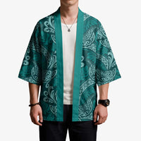 Teal Monstera Kimono Polynesian Tribal Pattern LT01 - Polynesian Pride