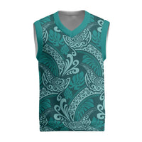 Teal Monstera Christmas Knitted V-Neck Vest Polynesian Tribal Pattern LT01 Teal - Polynesian Pride