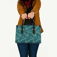 Teal Monstera Leather Bag Polynesian Tribal Pattern - Polynesian Pride