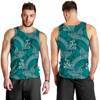 Teal Monstera Men Tank Top Polynesian Tribal Pattern LT01 - Polynesian Pride