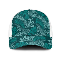 Teal Monstera Mesh Trucker Cap Polynesian Tribal Pattern LT01 One Size White Teal - Polynesian Pride