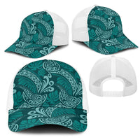 Teal Monstera Mesh Trucker Cap Polynesian Tribal Pattern LT01 - Polynesian Pride