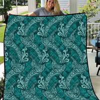 Teal Monstera Quilt Polynesian Tribal Pattern - Polynesian Pride