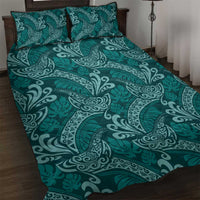 Teal Monstera Quilt Bed Set Polynesian Tribal Pattern - Polynesian Pride