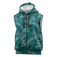 Teal Monstera Sleeveless Zip Hoodie Polynesian Tribal Pattern LT01 Teal - Polynesian Pride