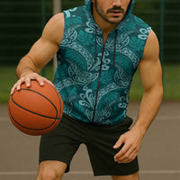 Teal Monstera Sleeveless Zip Hoodie Polynesian Tribal Pattern LT01 - Polynesian Pride