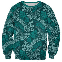 Teal Monstera Sweatshirt Polynesian Tribal Pattern LT01 Unisex Teal - Polynesian Pride