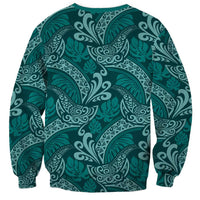Teal Monstera Sweatshirt Polynesian Tribal Pattern LT01 - Polynesian Pride