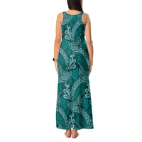 Teal Monstera Tank Maxi Dress Polynesian Tribal Pattern LT01 - Polynesian Pride