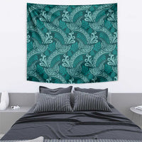 Teal Monstera Tapestry Polynesian Tribal Pattern - Polynesian Pride