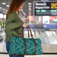 Teal Monstera Travel Bag Polynesian Tribal Pattern - Polynesian Pride