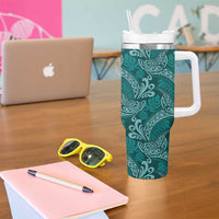 Teal Monstera Tumbler With Handle Polynesian Tribal Pattern - Polynesian Pride