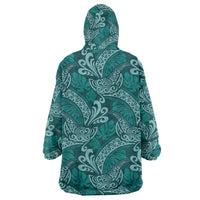 Teal Monstera Wearable Blanket Hoodie Polynesian Tribal Pattern LT01 - Polynesian Pride