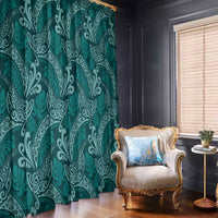 Teal Monstera Window Curtain Polynesian Tribal Pattern - Polynesian Pride