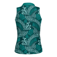 Teal Monstera Women Sleeveless Polo Shirt Polynesian Tribal Pattern LT01 - Polynesian Pride