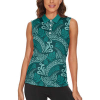 Teal Monstera Women Sleeveless Polo Shirt Polynesian Tribal Pattern LT01 - Polynesian Pride