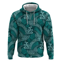Teal Monstera Zip Hoodie Polynesian Tribal Pattern LT01 Pullover Hoodie Teal - Polynesian Pride
