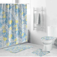 Anthurium Plumeria Lei Pastel Bathroom Set Blue Hawaiian Splendid Palaka LT01 Bathroom Set (4 pcs) Blue - Polynesian Pride