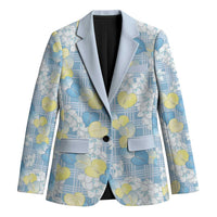 Anthurium Plumeria Lei Pastel Blazer Blue Hawaiian Splendid Palaka LT01 Unisex Blue - Polynesian Pride