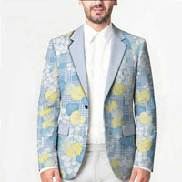 Anthurium Plumeria Lei Pastel Blazer Blue Hawaiian Splendid Palaka LT01 - Polynesian Pride