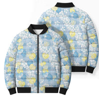 Anthurium Plumeria Lei Pastel Bomber Puffer Jacket Blue Hawaiian Splendid Palaka LT01 - Polynesian Pride