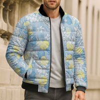 Anthurium Plumeria Lei Pastel Bomber Puffer Jacket Blue Hawaiian Splendid Palaka LT01 - Polynesian Pride