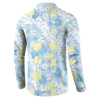 Anthurium Plumeria Lei Pastel Button Sweatshirt Blue Hawaiian Splendid Palaka LT01 - Polynesian Pride
