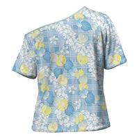 Anthurium Plumeria Lei Pastel Cross Shoulder Shirt Blue Hawaiian Splendid Palaka LT01 - Polynesian Pride