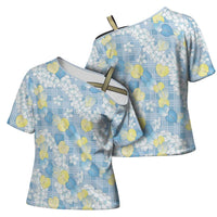 Anthurium Plumeria Lei Pastel Cross Shoulder Shirt Blue Hawaiian Splendid Palaka LT01 - Polynesian Pride