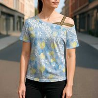Anthurium Plumeria Lei Pastel Cross Shoulder Shirt Blue Hawaiian Splendid Palaka LT01 - Polynesian Pride