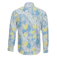Anthurium Plumeria Lei Pastel Family Matching Off The Shoulder Long Sleeve Dress and Hawaiian Shirt Blue Hawaiian Splendid Palaka
