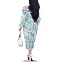 Anthurium Plumeria Lei Pastel Family Matching Off The Shoulder Long Sleeve Dress and Hawaiian Shirt Blue Hawaiian Splendid Palaka