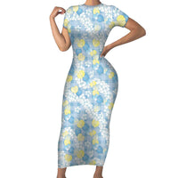 Anthurium Plumeria Lei Pastel Family Matching Short Sleeve Bodycon Dress and Hawaiian Shirt Blue Hawaiian Splendid Palaka