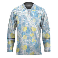 Anthurium Plumeria Lei Pastel Hockey Jersey Blue Hawaiian Splendid Palaka LT01 Unisex Blue - Polynesian Pride