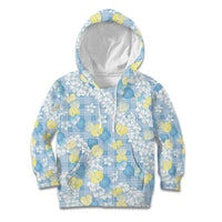 Anthurium Plumeria Lei Pastel Kid Hoodie Blue Hawaiian Splendid Palaka LT01 Hoodie Blue - Polynesian Pride