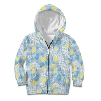 Anthurium Plumeria Lei Pastel Kid Hoodie Blue Hawaiian Splendid Palaka LT01 Zip Hoodie Blue - Polynesian Pride
