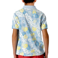 Anthurium Plumeria Lei Pastel Kid Polo Shirt Blue Hawaiian Splendid Palaka LT01 - Polynesian Pride