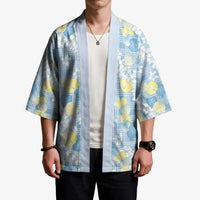 Anthurium Plumeria Lei Pastel Kimono Blue Hawaiian Splendid Palaka LT01 - Polynesian Pride