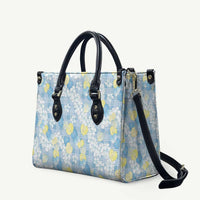 Anthurium Plumeria Lei Pastel Leather Bag Blue Hawaiian Splendid Palaka LT01 Blue - Polynesian Pride