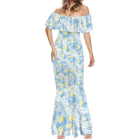 Anthurium Plumeria Lei Pastel Mermaid Dress Blue Hawaiian Splendid Palaka LT01 - Polynesian Pride