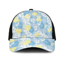Anthurium Plumeria Lei Pastel Mesh Trucker Cap Blue Hawaiian Splendid Palaka LT01 One Size Black Blue - Polynesian Pride